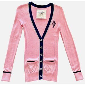 VINTAGE Y2K ABERCROMBIE & FITCH A&F NAVY LOGO PINK CARDIGAN SWEATER WOMENS XS